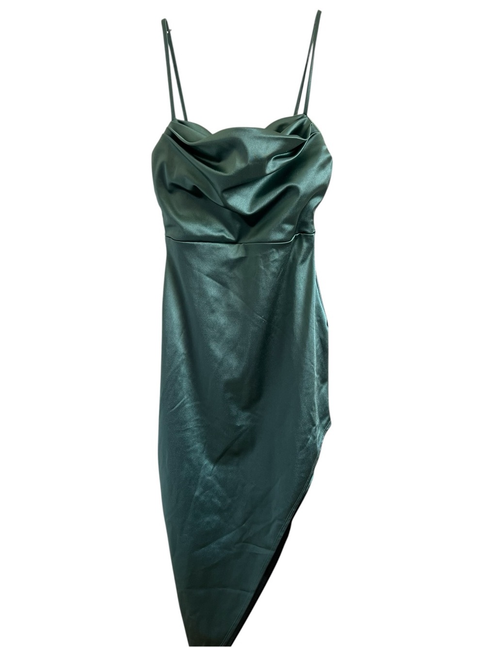 Windsor Emerald Green Satin Cowl Neck Asymmetric Slip Dress